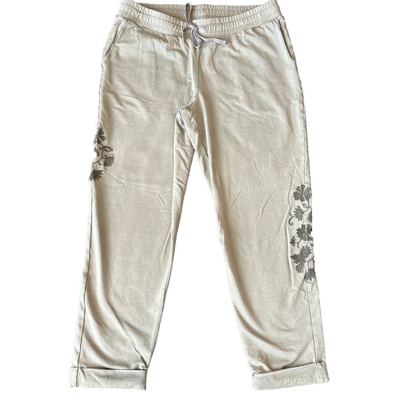 J. Jill Pants - J Jill Embroidered Jogger Pant Size S Olive Green Drawstring Boho Comfort Floral